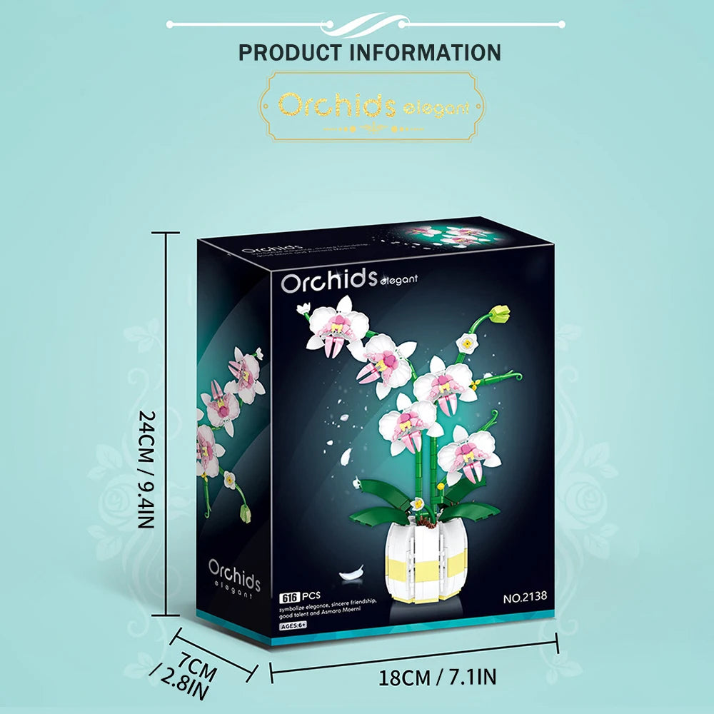 Building Blocks Orchid Flowers Bouquet Flower Blocks Bonsai Plant Model Bricks Romantic DIY Home Decoration Toy for Kids Gift