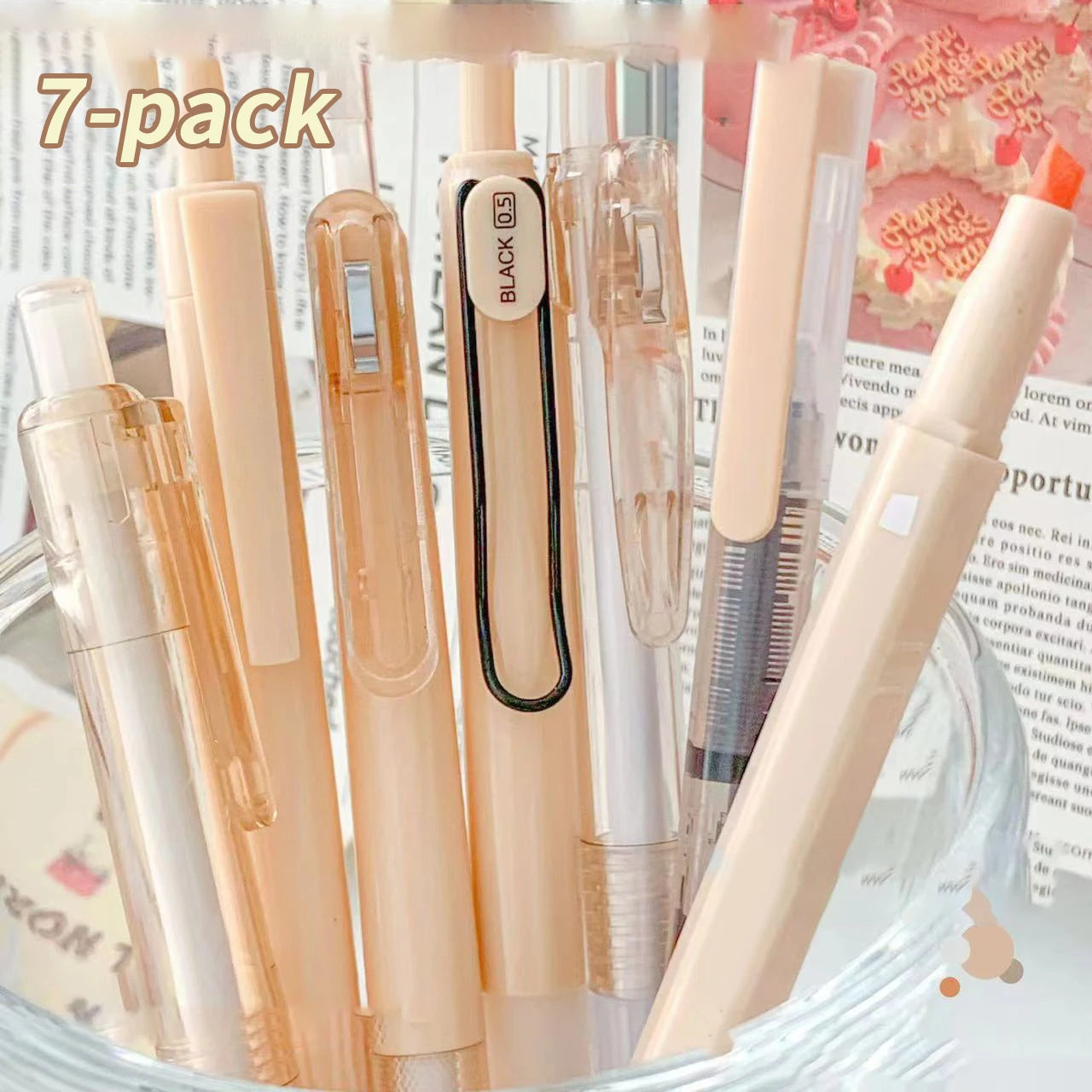 7pcs Boxed Press Students Exam Opening School Gift Gel Pen 0.5mm Black