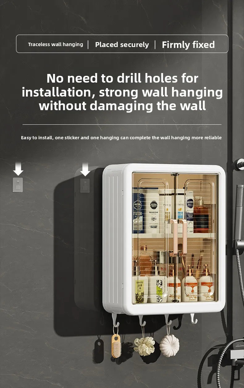 Bathroom Wall Cabinet - No-Drill Magnetic Door Storage Shelf with Dustproof Design, Hanging Organizer for Shower & Toiletries