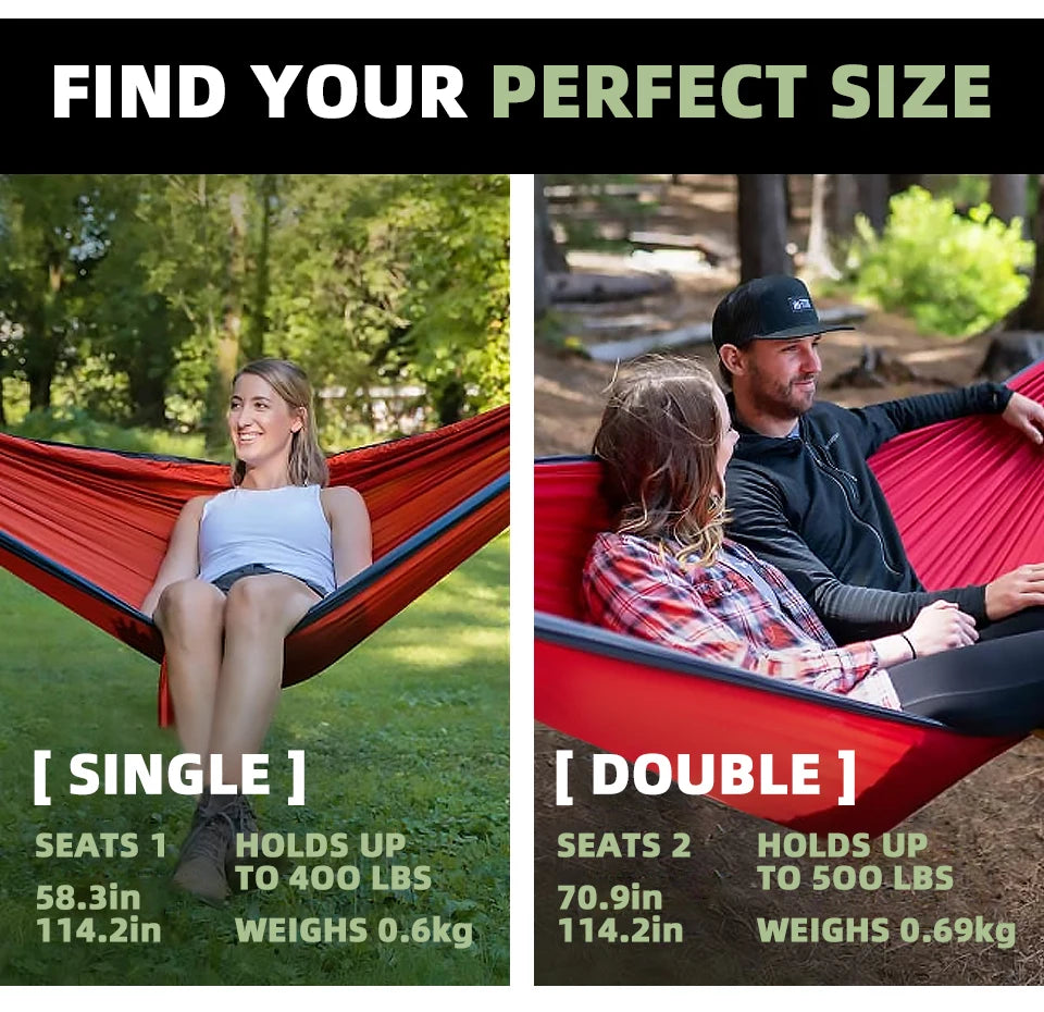 Outdoor Camping Hammock Portable Hammock Single or Double Hammock Camping Accessories Indoor Garden Yard Hammock Swing Travel