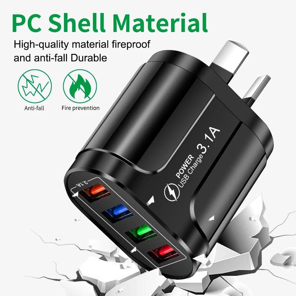 Australian USB Fast Charger AU Plug Quick Charger Mobile Phone Charger 3.1A Multiple 4 Ports USB Travel Adapter Wall Charger