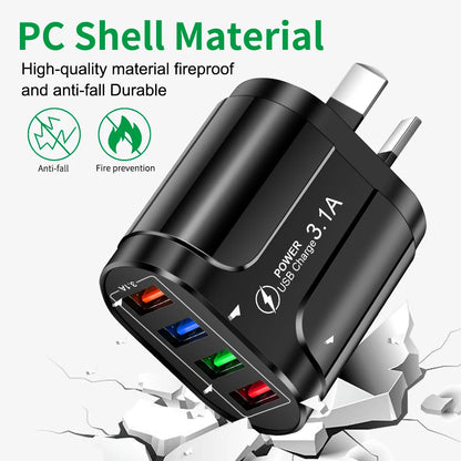Australian USB Fast Charger AU Plug Quick Charger Mobile Phone Charger 3.1A Multiple 4 Ports USB Travel Adapter Wall Charger