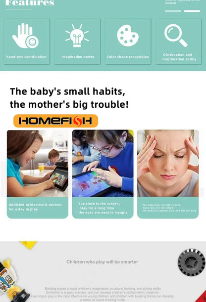 HOMEFISH 1000 DIY creative building blocks bulk set Urban Classic building Assembled birthday gift children's educational toys