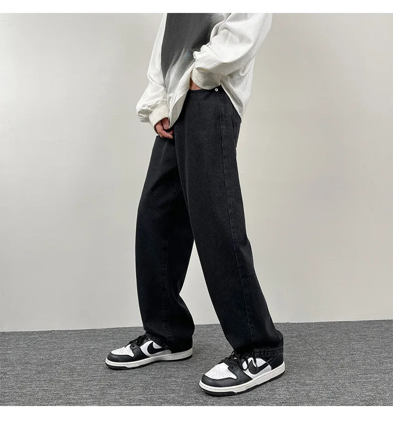 2025 New Men's Jeans | Korean Euro US Style | Straight & Wide Leg Denim Pants | Trendy Solid Color & Black Design