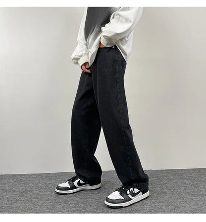 2025 New Men's Jeans | Korean Euro US Style | Straight & Wide Leg Denim Pants | Trendy Solid Color & Black Design