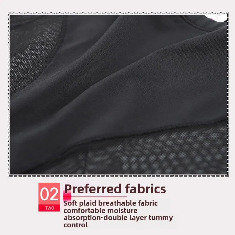 Sexy Mid Rise Womens Underwear Transparent Mesh Panties Waist Cincher Comfortable Ice Silk Large Size