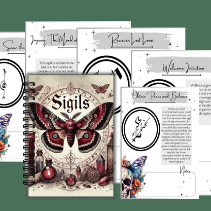 1pc Vintage Occult Grimoire - Sigils & Mystical Symbols Guide, Dark Art Ritual Book with Moons, Pentagrams & Butterfly Design