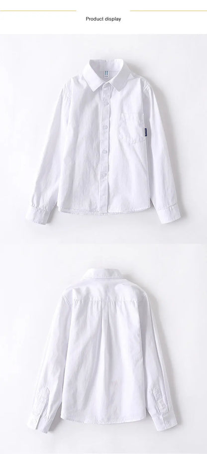 Kids Clothes Girls 8 To 12 Cotton Children Long Sleeve White Shirts Primary School Uniform for Teenage Boys Button Tops 6-16Yrs