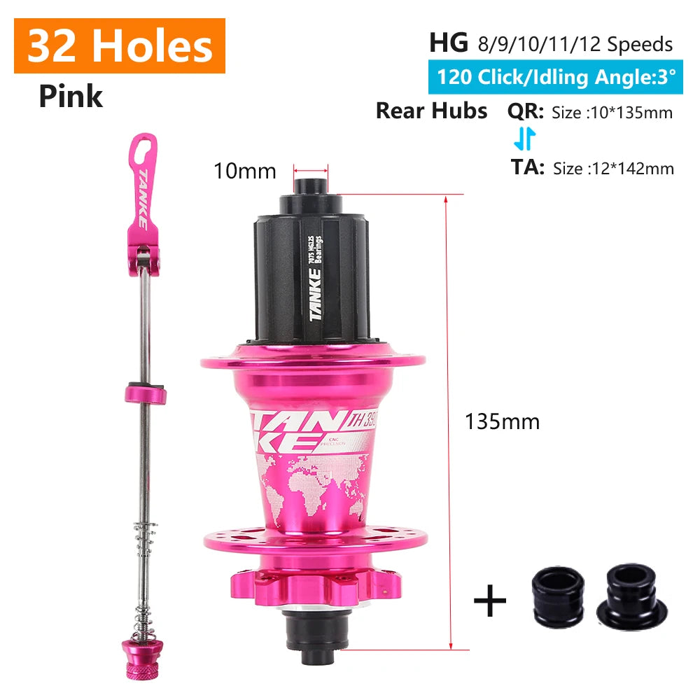 TANKE 120 Click Hub 6 Bearing MTB Mountain Bike Hub Front Rear 28 32 36 Holes QR Thru-axle Exchange Disc Brake Bicycle Hubs HG