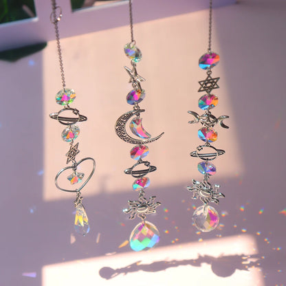 1pc Crystal Wind Chime Moon Sun Catcher Diamond Prisms Pendant Dream Catcher Rainbow Hanging Drop Home Garden Decor Windchime