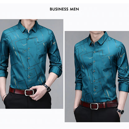 Men's Casual and Fashionable Long Sleeved Printed Shirt, Non Ironing and Wrinkle Resistant Business Top