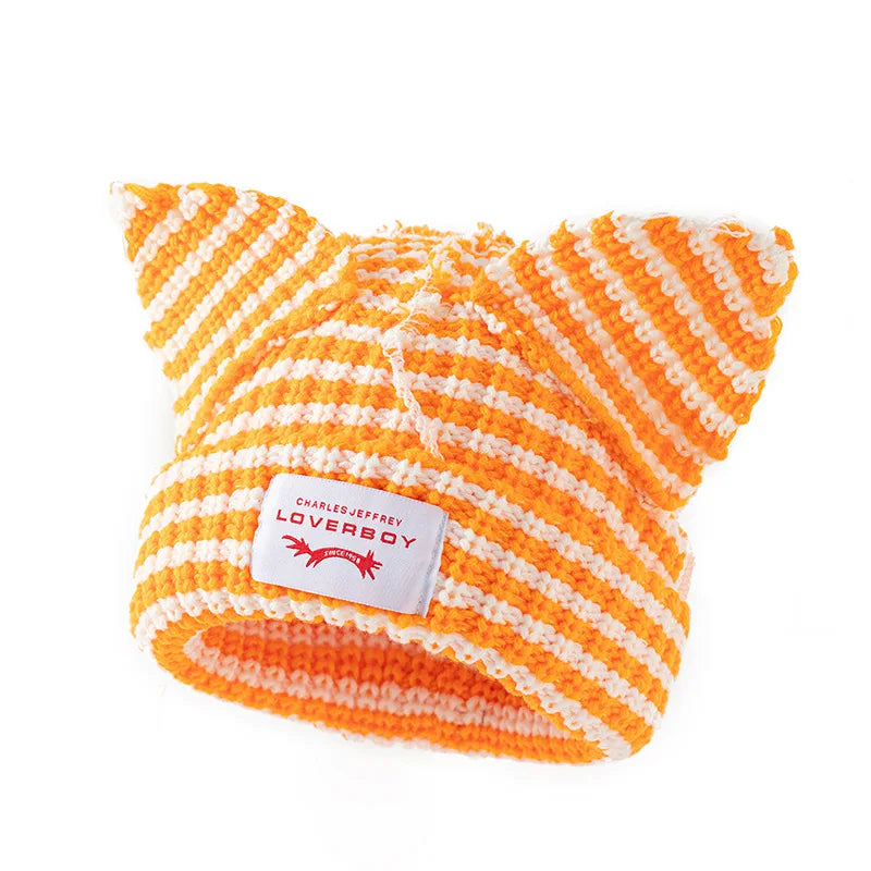 Winter Skullies Hat Unisex Cat Ear Hat Warm Crochet Knitted Hat Costume Beanie Hat Women Christmas Gift Hip-hop Cap Cold Hat