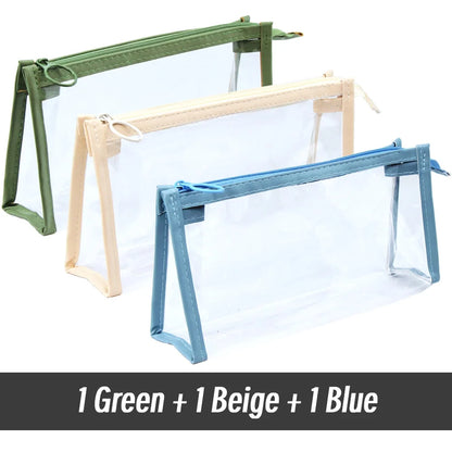 Transparent Triangular Pencil Case Large Capacity Simple Pen Bag Kawaii Cosmetic Bag School Study Stationery Office Supplies