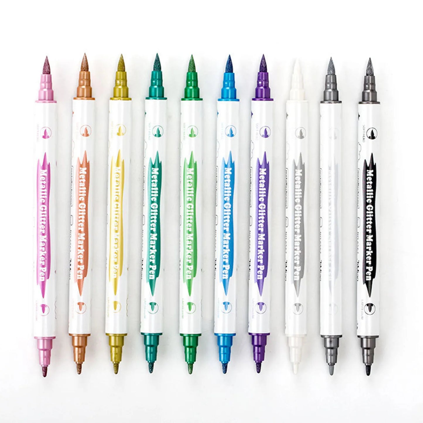 10 قطع من أقلام التحديد المعدنية ذات الرأس المزدوج مع فرشاة ورؤوس دقيقة وأقلام تحديد للبطاقات اليدوية وأدوات الرسم والكتب والعودة إلى المدرسة