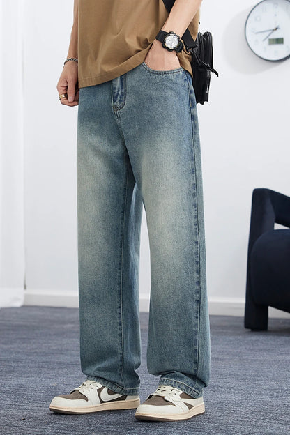 2025 Spring/Summer Korean Style Straight Leg Lyocell Jeans Men's Fashion Versatile Loose Thin Pants Men's Washed Retro ﻿