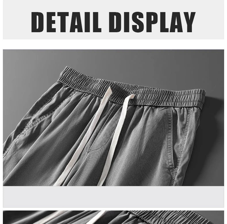 Summer soft Lyocell fabric men's jeans loose straight leg pants drawstring elastic waist Korean casual pants plus size M-5XL