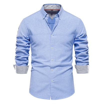 AIOPESON New Spring Cotton Blend Men's Oxford Shirt Long Sleeve Button Down Social Buinesss Casual Shirts for Men