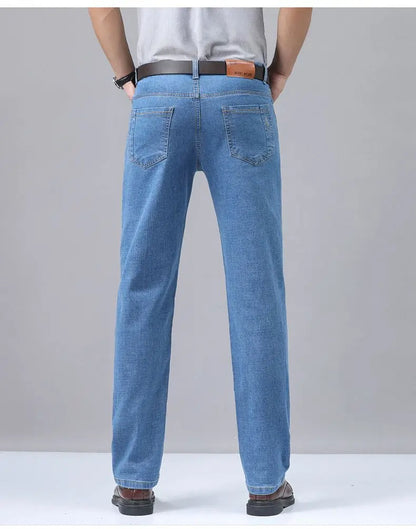 2025 Four Seasons New Men's Denim Business Pants High Quality Good Fabric Comfortable Slimming Straight leg Jeans Light Blue