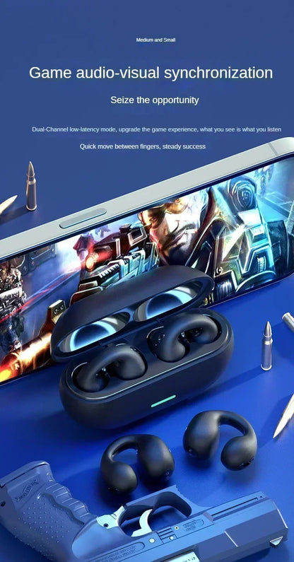 New Fone Bluetooth Headset 5.3 Wireless Air Conduction Headphones Clip Ear Music Noise Canceling HD Call Sports Gaming Earphone