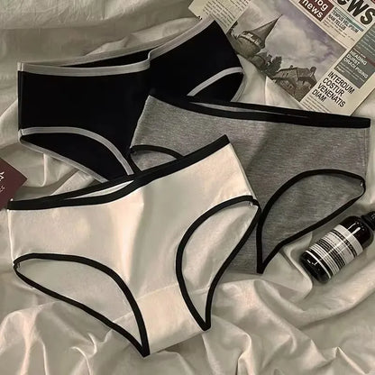3pcs Cotton Women's Panties Triangle Sports Style Minimalist Girls' Underwear Mid Waist Japanese white black Women Underwear
