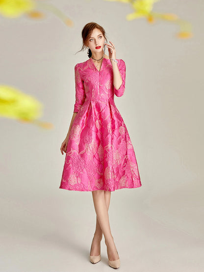 Luxury Dress Women Fashion Elegant Jacquard Dress Party Floral Women Clothing Evening Vintage Dress Formal Vestidos