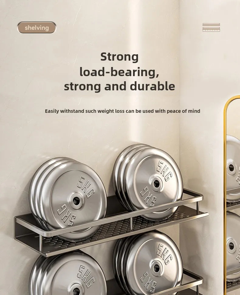 Bathroom storage rack, non perforated washbasin, hand washing and shower area, shower gel wall storage rack