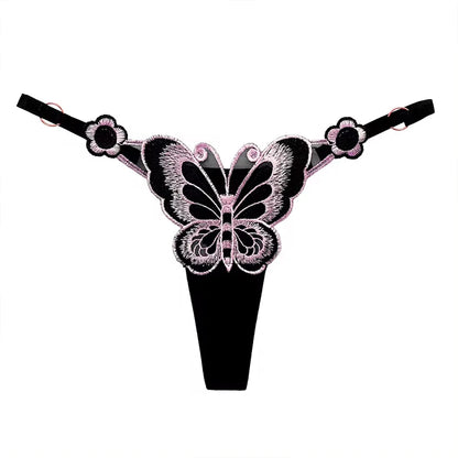 Sexy Lace Thong Women Butterfly Low Waist Panties G strings Transparent Mesh Briefs Adjustable Waist Panties Culotte Femme