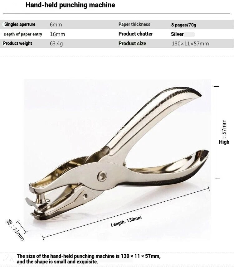 Single Hole Punch 8 Sheet Capacity 6mm Diameter Hole Puncher Hand Paper Scrapbooking Punches for Home Office School Supplies