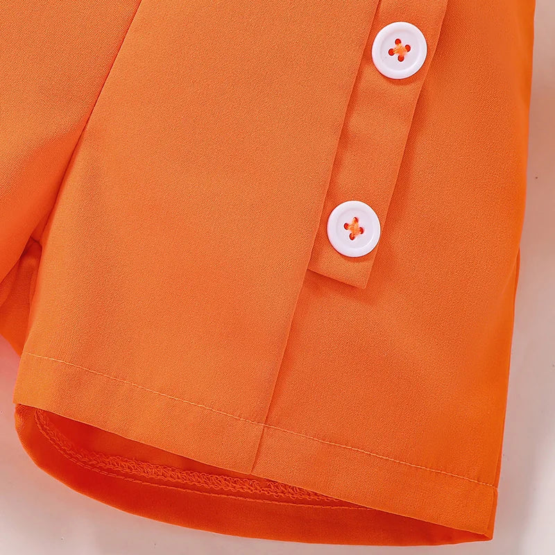 Kids Clothes Sets For Girls 4-7 Years Hanging Neck Sleeveless Top And Orange Shorts Summer Casual Vocation Party Two Piece Set