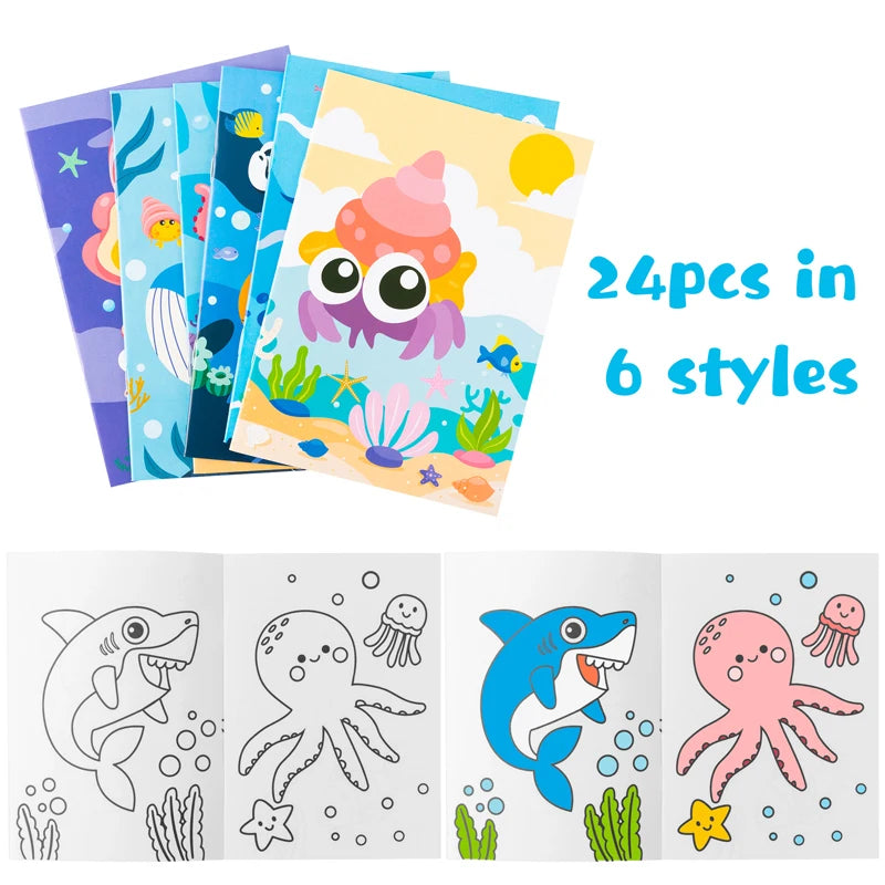24pcs Coloring Books Colouring Pages Bulk Ocean Colorful Drawing DIY Art Doodle Painting Learning Color Booklet Arts Beginners
