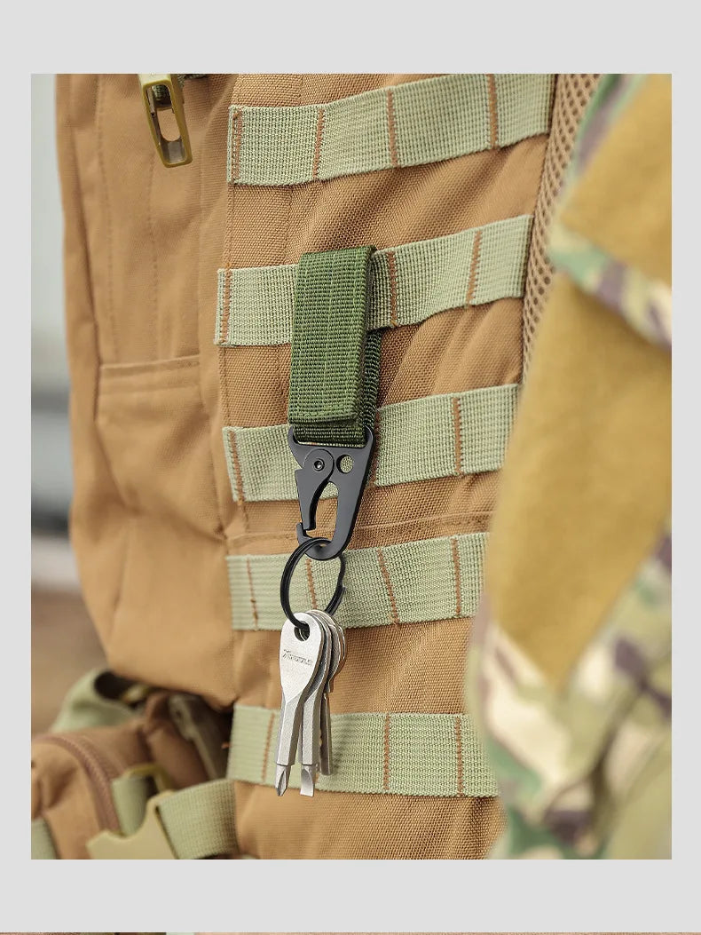 2 PCS.Tactical Hanging Buckle Molle Nylon Webbing Carabiner Belt Triangle Keychain for Outdoor Climbing Camping Tool Accessory