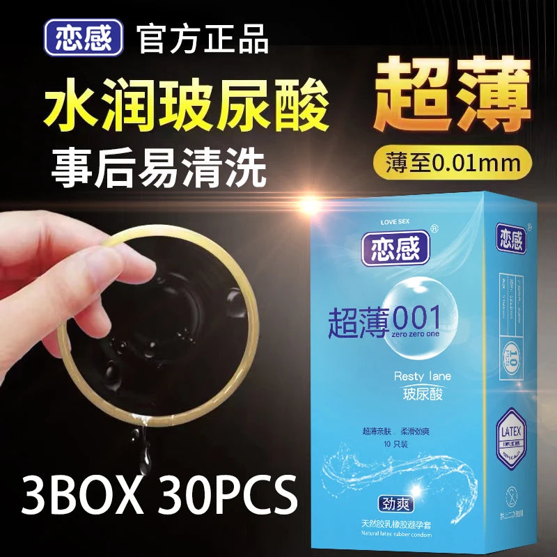 30pcs Ultra Thin Condoms For Men Delay Ejaculation Intimate Condone Hyaluronic Acid 0.01 Slim condom Natural Latex Penis Sleeve