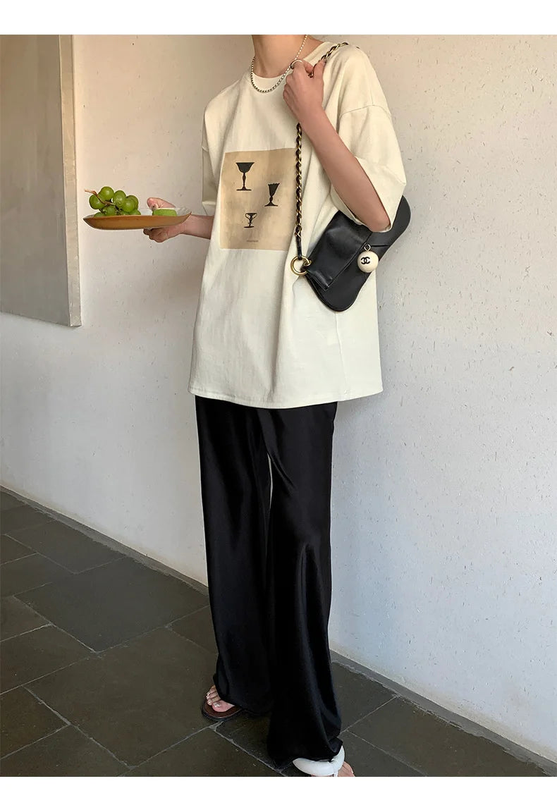 Satin Wide Leg Pants Long Floor Casual Pants Women's Summer