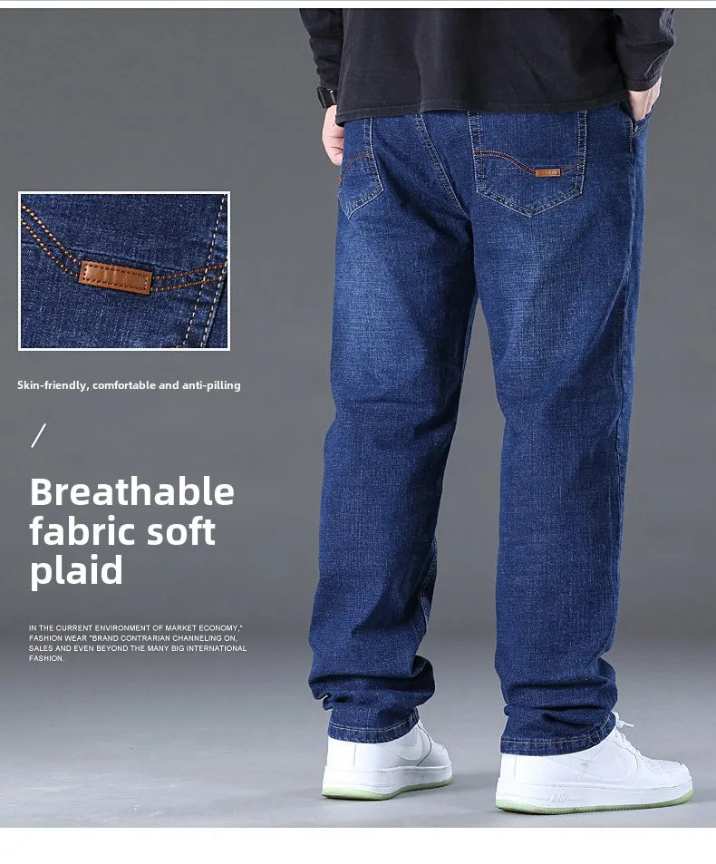 Men Light Luxury Elastic force loose Fit Pants Comfortable Soft Business Fashion ventilate Casual Denim Trousers Male Clothing