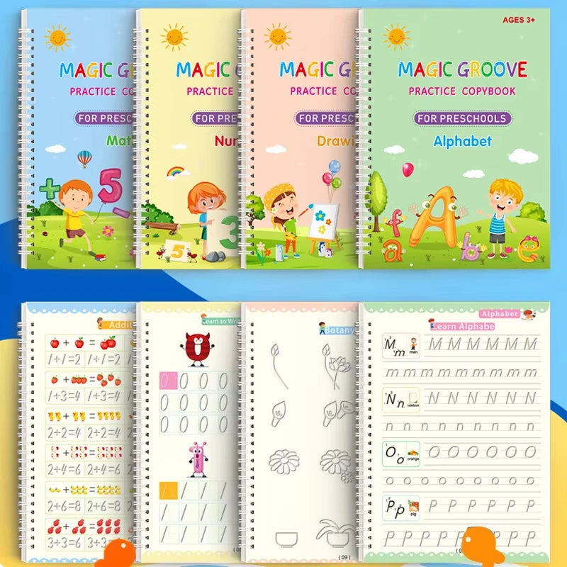 Magic Groove Practice Copybook Pen Children Reusable Writing Book Kids Calligraphy Preschools English Verison Free Wiping 2025