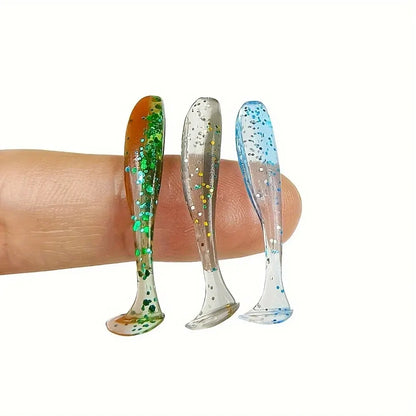 50 قطعة من طُعم صيد السمك الناعم الصغير، طُعم دودة ذيل حرف T، طُعم صناعي من السيليكون، أدوات صيد سمك البايك