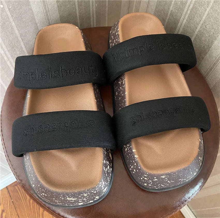 Women's Shoes Alphabet Fashion Casual Slippers 2022 New Summer Thick Bottom Non-slip Medium Heel Sandals for Outer Wear