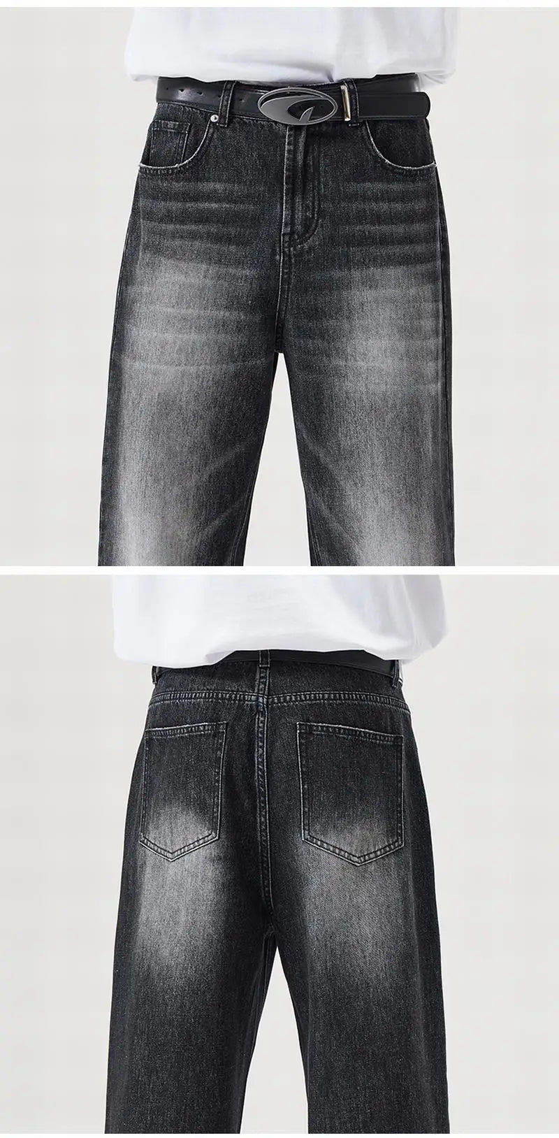 Vintage Distressed Men's Baggy Straight Jeans Spring Autumn Korean High Street Moustache Effect Denim Pants Streetwear Trousers