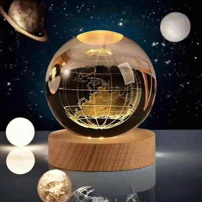 Small 3D Solar System Crystal Ball With LED Base, Night Light For Home Decoration, Gift For Astronomy Lovers