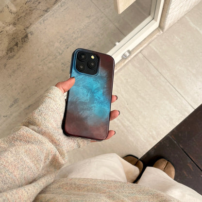 Korean INS Full Covered Blue & Brown Gradient Double Layers Chic Phone Case for iPhone 16 15 14 13 Pro Max Back Phone Cover Capa