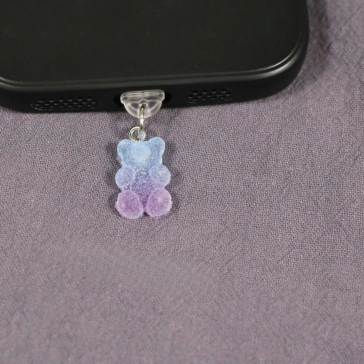 Mobile Phone Dust Plug Cute Cartoon Matte Bear Phone Pendant Decorative Accessories Red Blue Gradient Mobilephone Dust Plug