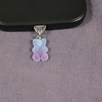 Mobile Phone Dust Plug Cute Cartoon Matte Bear Phone Pendant Decorative Accessories Red Blue Gradient Mobilephone Dust Plug