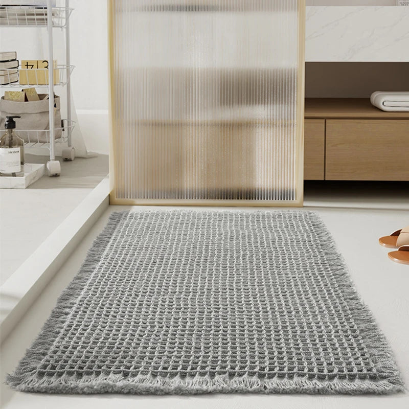 Bathroom Mat Woven Floor Mat Entrance Absorbent Carpet Microfiber Home Toilet Antislip Tassels Doormat Soft Machine Washable Rug