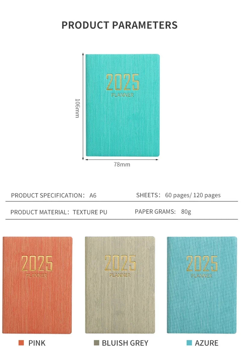 365-Day 2025 Portable A7 Pocket Planner Pu Cover Daily Weekly Schedule Notebook Calendar Journal School Office Supplies Agenda