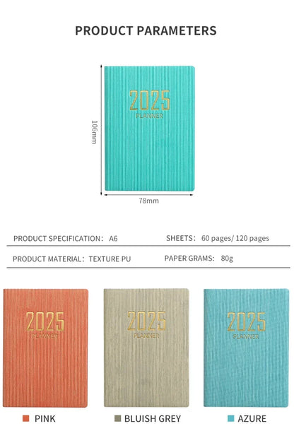 365-Day 2025 Portable A7 Pocket Planner Pu Cover Daily Weekly Schedule Notebook Calendar Journal School Office Supplies Agenda