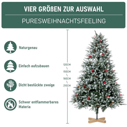 Artificial Christmas Tree 150 cm Densely Filled Branches Premium PE/PVC Christmas Tree with Pine Cones and Red Berries