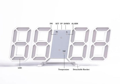 Wall Clock Digital Alarm Modern Kitchen Electronic Smart 3D USB Power Supply LED Time Date Temperature Display Desktop Bedroom