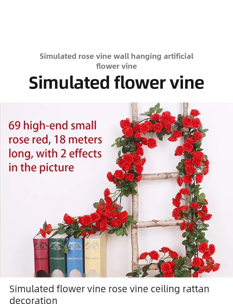 2.5m 1.8m Rose Artificial Flower Vine For Wedding Garland White Pink Home Room Wedding Decoration Silk Artificial Rose Vine Han