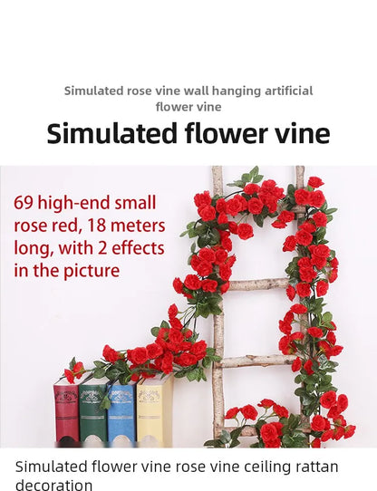 2.5m 1.8m Rose Artificial Flower Vine For Wedding Garland White Pink Home Room Wedding Decoration Silk Artificial Rose Vine Han