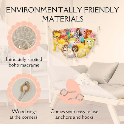 1PCS Hand-woven Rope Corner Storage Triangle Toy Net Bedroom Corner Storage Net Toy Doll Hammock Background Wall Room Decoration